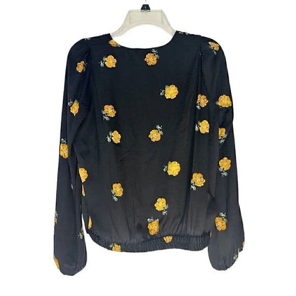 Madewell Womens Floral Patterned Short Sleeve Wrap Top Size M Black Cap Sleeve - Picture 2 of 2